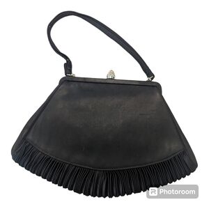 VTG Magid Black W Rhinestone Clasp Pleated W Change Formal Evening Purse Clutch